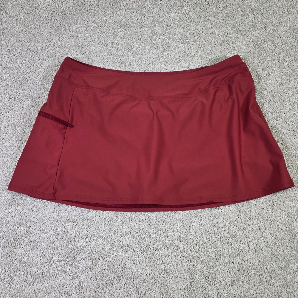 Sunsets Sporty Swim Skirt L Burgundy Skort Zipper Pocket Bikini Bottom Beach